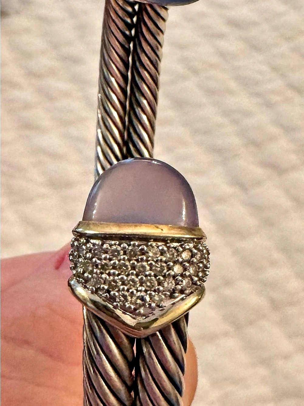 AUTHENTIC David Yurman DY Albion Crossover Cuff Bracelet with Chalcedony and Dia